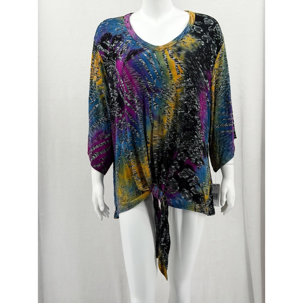 Calessa Top Womens 3X Black Colorful Tie Dye Artsy Boho Hippie Summer Stretch